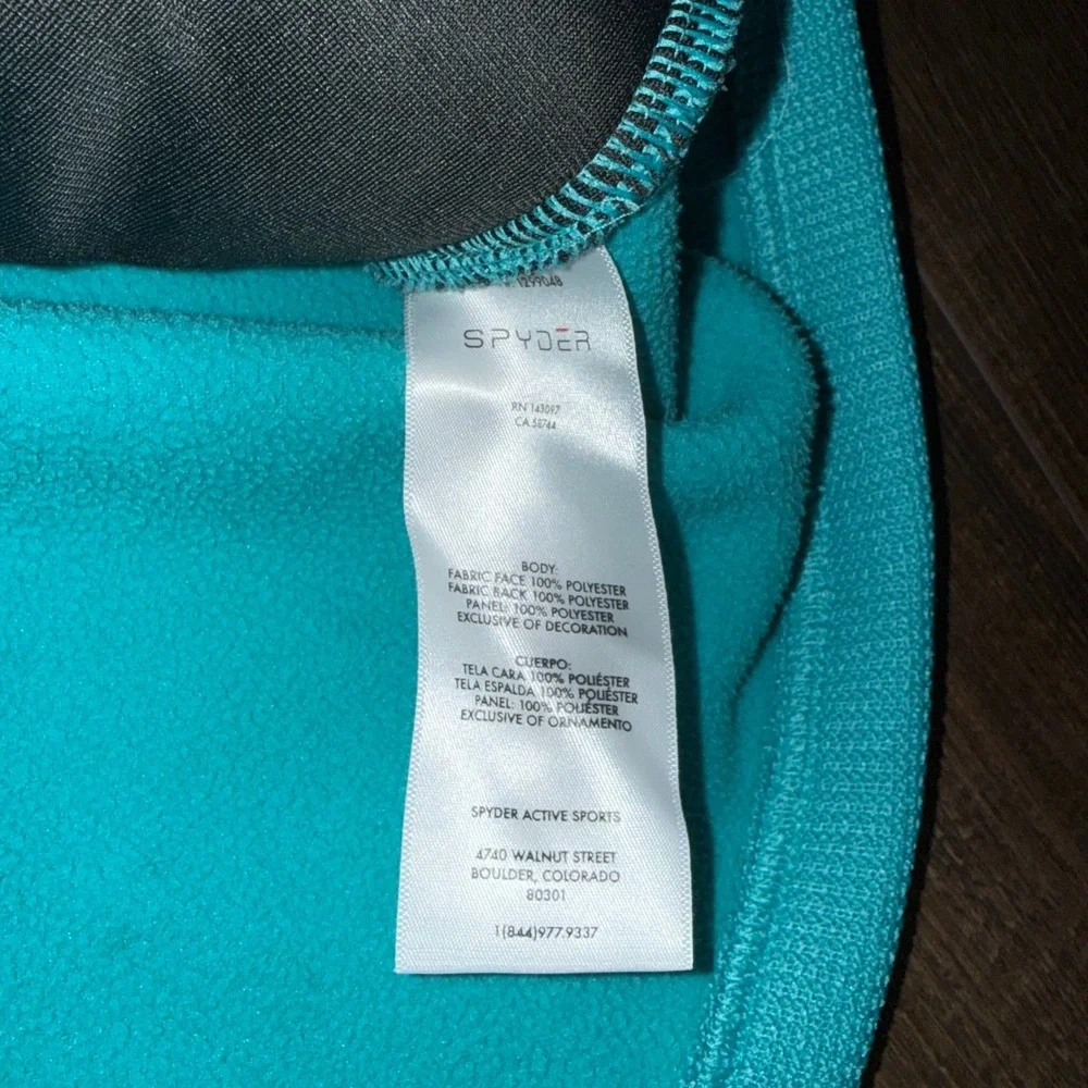 Spyder Womens Full Zip Fleece Jacket Turquoise Blue Waffle Knit Mock Neck Logo